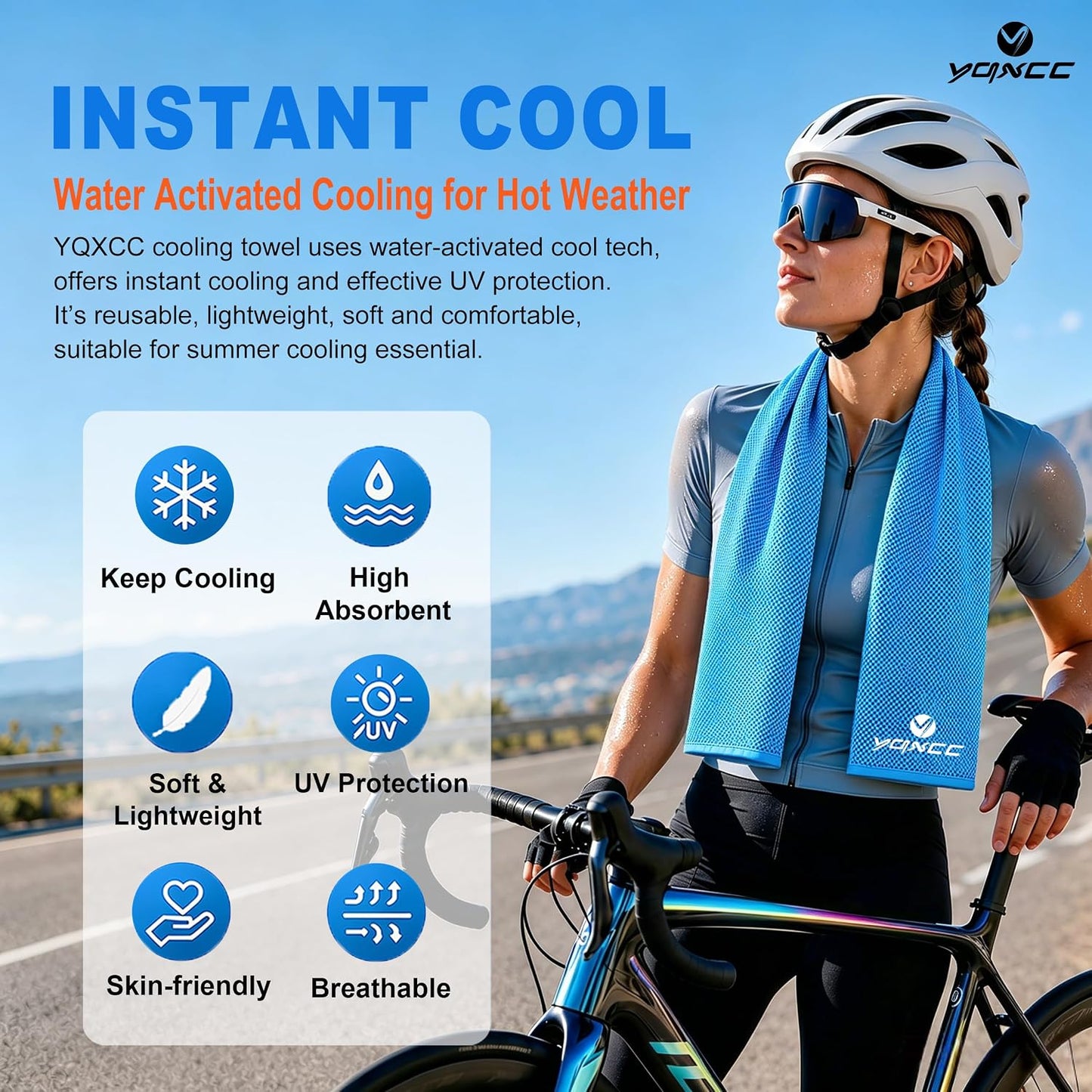 4 Pack Cooling Towels (40"x12"), Ice Cool for Neck & Face