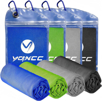 4 Pack Cooling Towels (40"x12"), Ice Cool for Neck & Face
