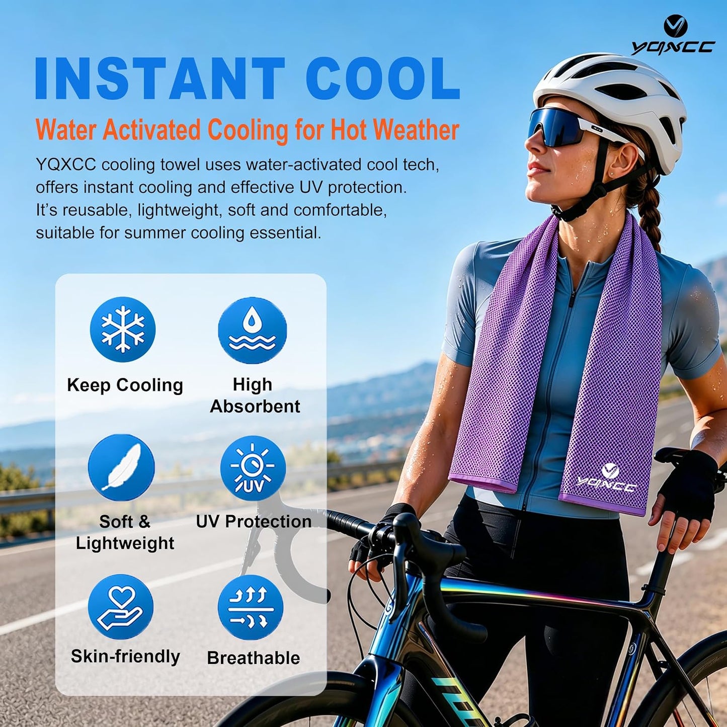 4 Pack Cooling Towels (40"x12"), Ice Cool for Neck & Face