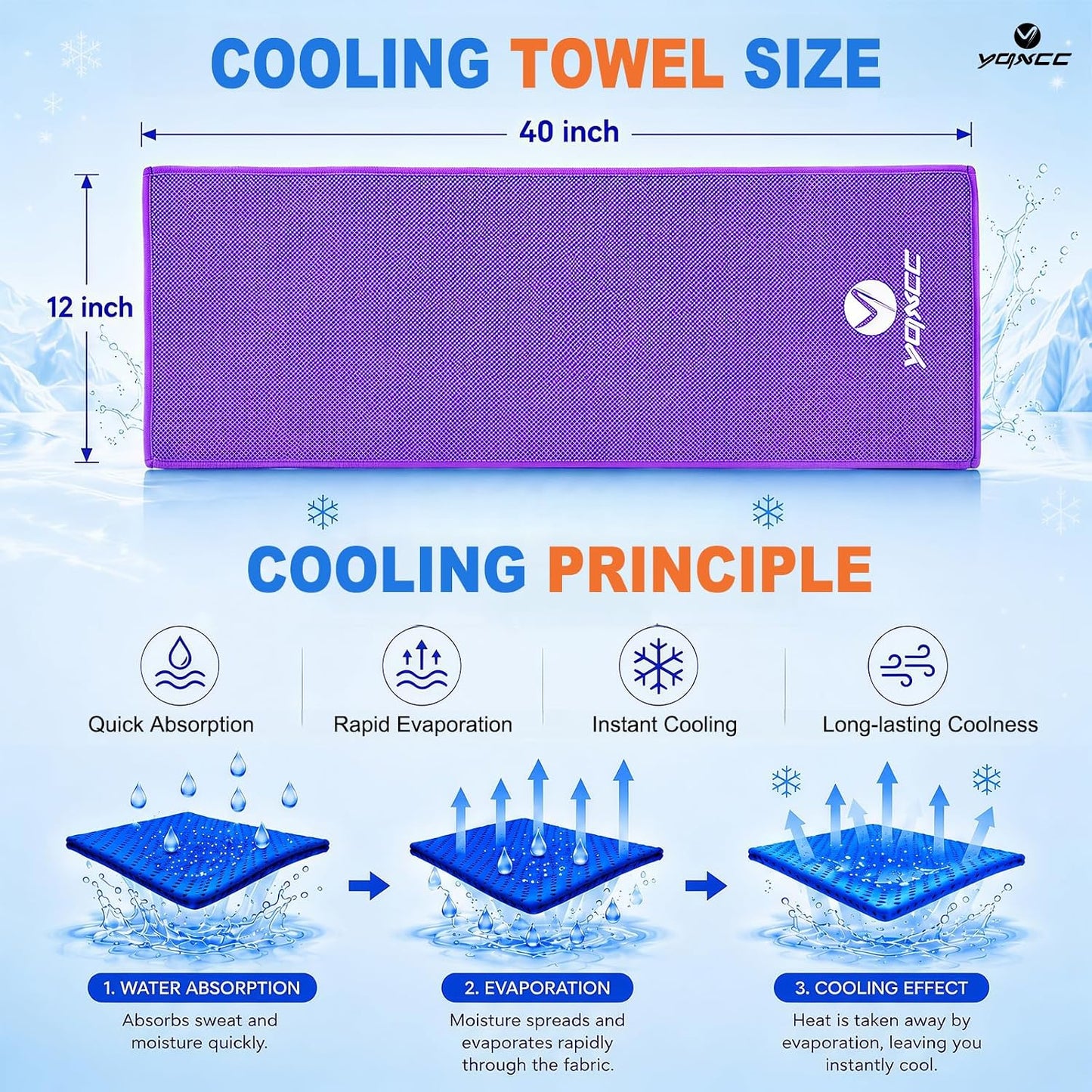4 Pack Cooling Towels (40"x12"), Ice Cool for Neck & Face