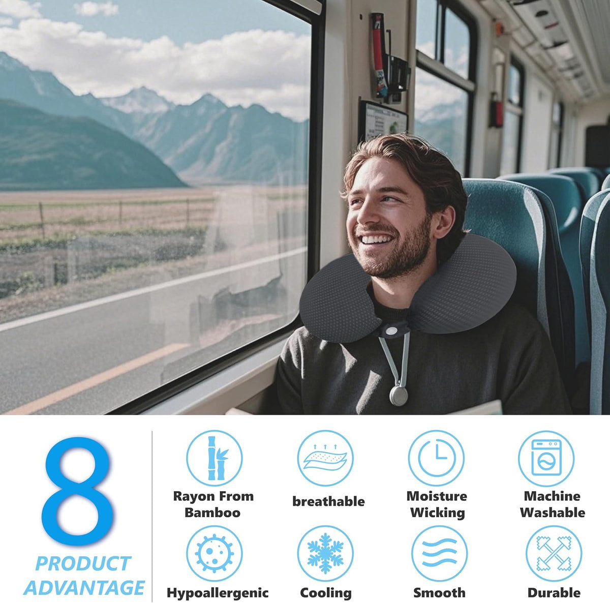 Neck Pillow Cover, Breathable Mesh Travel Neck Pillow Replacement Covers with Zipper, Cool and Elastic Fabric Airplane Pillow Covers for Traveling、Car、Home、Office (Dark Gray, No Filler)
