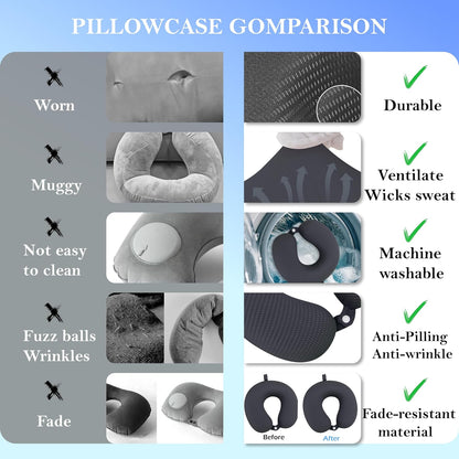 Neck Pillow Cover, Breathable Mesh Travel Neck Pillow Replacement Covers with Zipper, Cool and Elastic Fabric Airplane Pillow Covers for Traveling、Car、Home、Office (Dark Gray, No Filler)