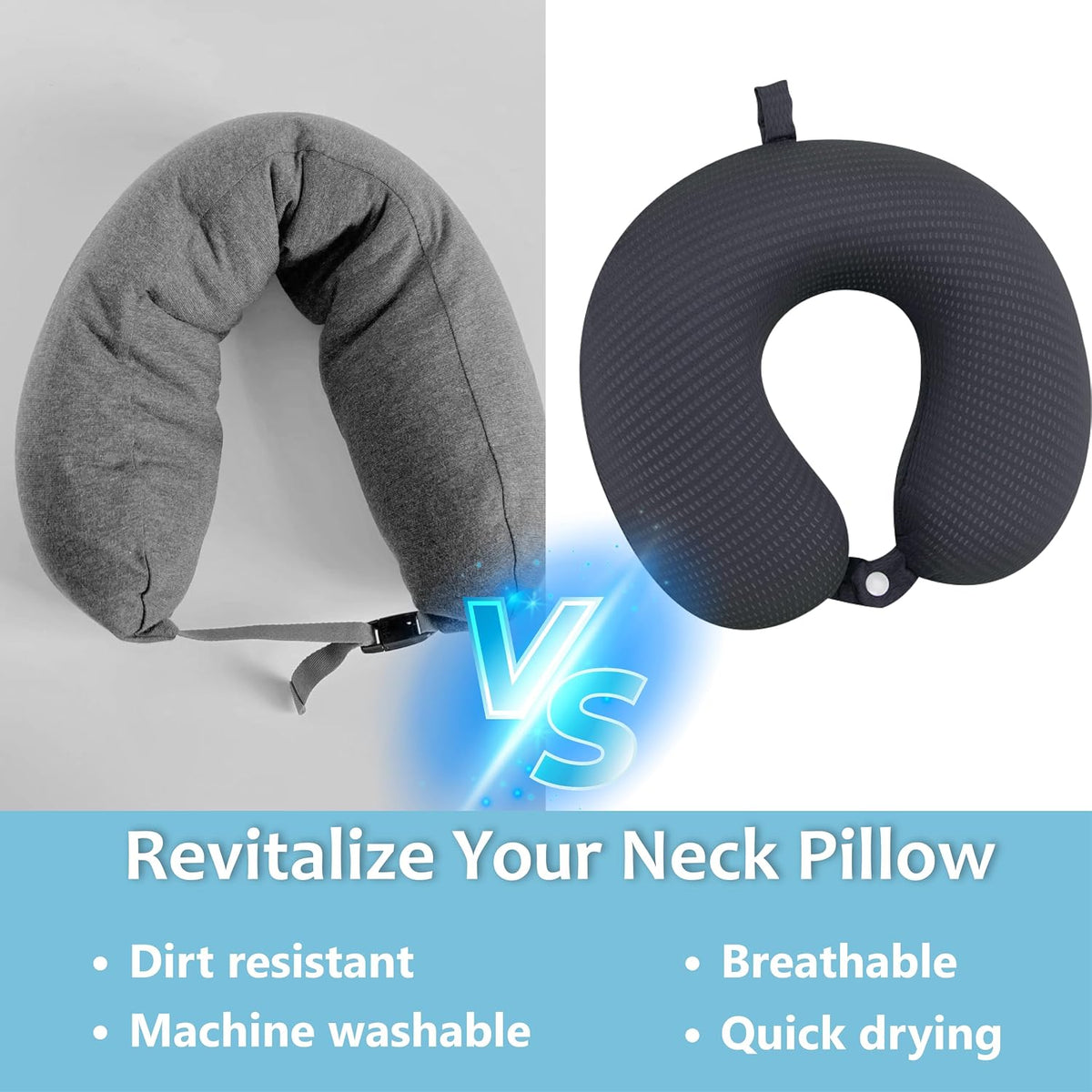 Neck Pillow Cover, Breathable Mesh Travel Neck Pillow Replacement Covers with Zipper, Cool and Elastic Fabric Airplane Pillow Covers for Traveling、Car、Home、Office (Dark Gray, No Filler)