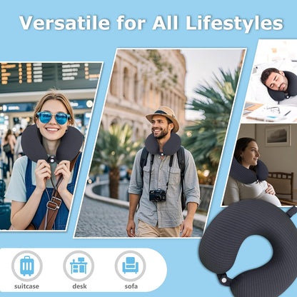 Neck Pillow Cover, Breathable Mesh Travel Neck Pillow Replacement Covers with Zipper, Cool and Elastic Fabric Airplane Pillow Covers for Traveling、Car、Home、Office (Dark Gray, No Filler)