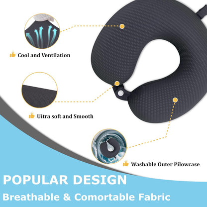 Neck Pillow Cover, Breathable Mesh Travel Neck Pillow Replacement Covers with Zipper, Cool and Elastic Fabric Airplane Pillow Covers for Traveling、Car、Home、Office (Dark Gray, No Filler)