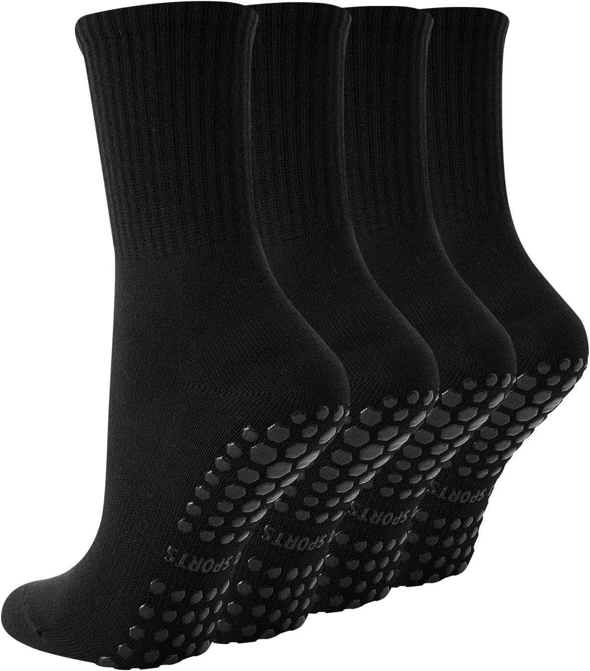 4 Pairs Pilates Socks with Grips for Women, Non Slip Yoga Athletic Ballet Barre Dance Workout Crew Socks