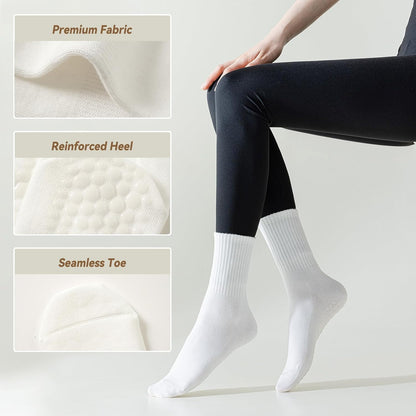 4 Pairs Pilates Socks with Grips for Women, Non Slip Yoga Athletic Ballet Barre Dance Workout Crew Socks