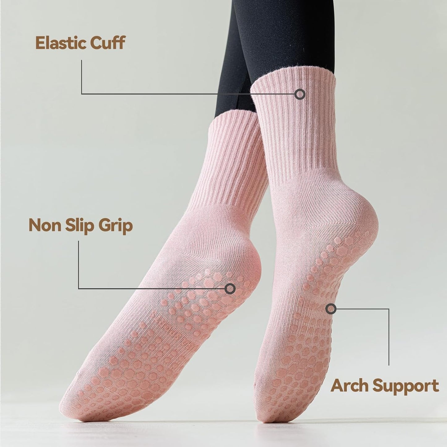 4 Pairs Pilates Socks with Grips for Women, Non Slip Yoga Athletic Ballet Barre Dance Workout Crew Socks