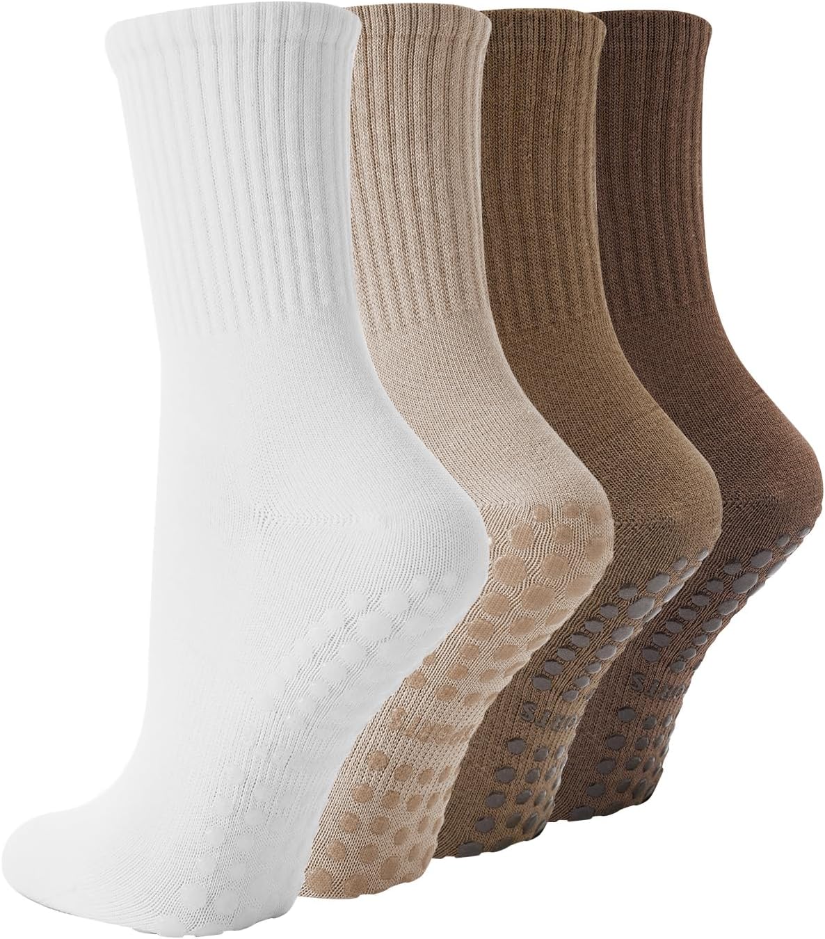 4 Pairs Pilates Socks with Grips for Women, Non Slip Yoga Athletic Ballet Barre Dance Workout Crew Socks