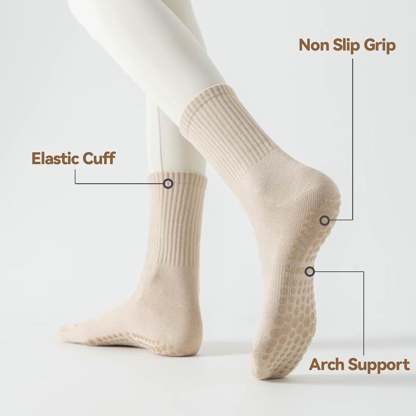 4 Pairs Pilates Socks with Grips for Women, Non Slip Yoga Athletic Ballet Barre Dance Workout Crew Socks