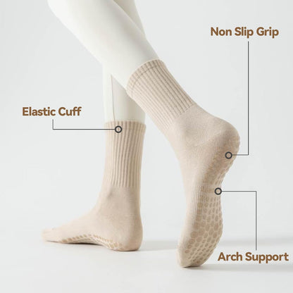 4 Pairs Pilates Socks with Grips for Women, Non Slip Yoga Athletic Ballet Barre Dance Workout Crew Socks