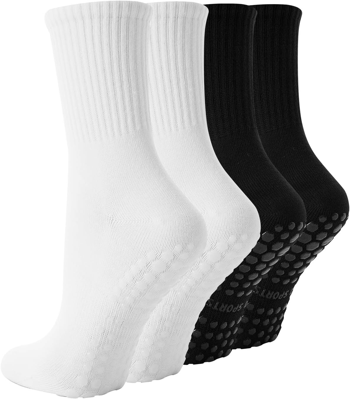 4 Pairs Pilates Socks with Grips for Women, Non Slip Yoga Athletic Ballet Barre Dance Workout Crew Socks