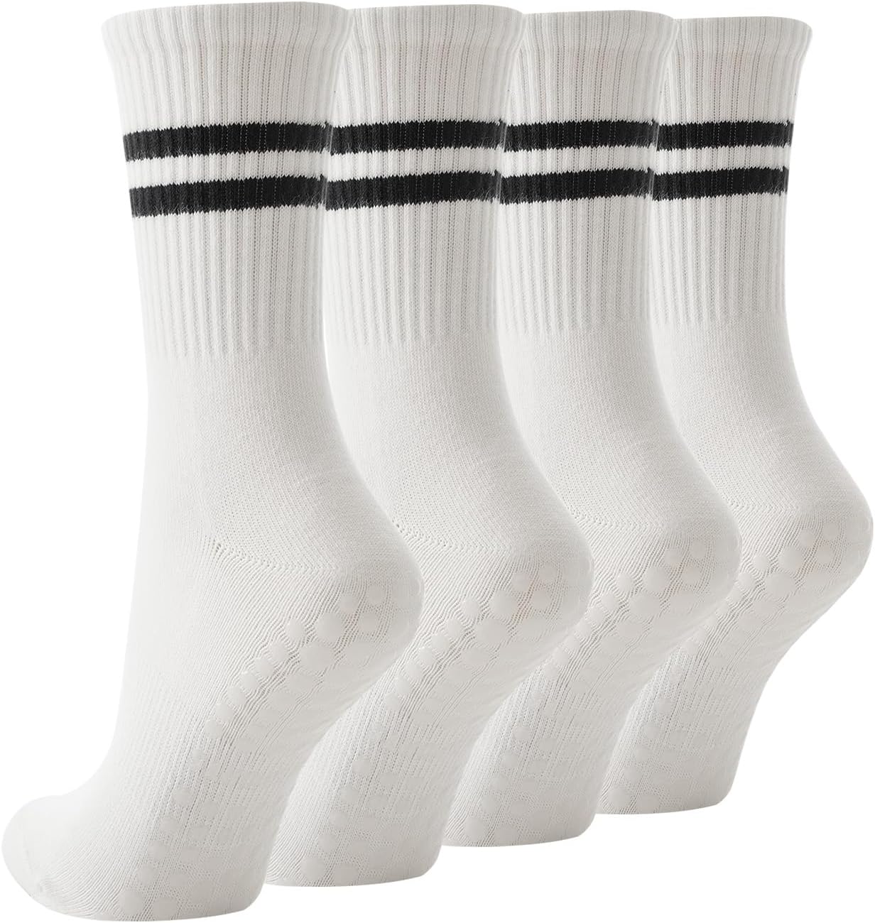 4 Pairs Pilates Socks with Grips for Women, Non Slip Yoga Athletic Ballet Barre Dance Workout Crew Socks