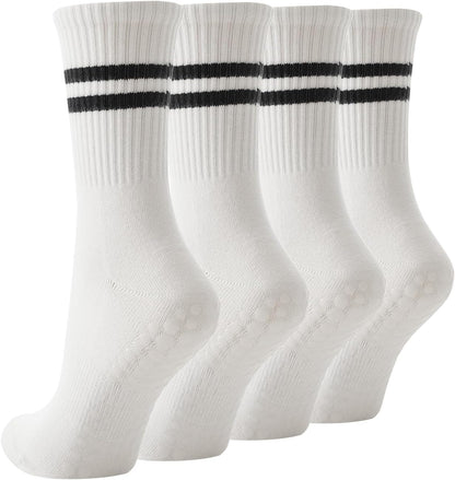 4 Pairs Pilates Socks with Grips for Women, Non Slip Yoga Athletic Ballet Barre Dance Workout Crew Socks