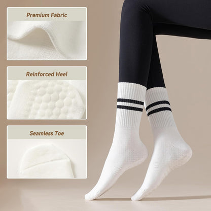 4 Pairs Pilates Socks with Grips for Women, Non Slip Yoga Athletic Ballet Barre Dance Workout Crew Socks