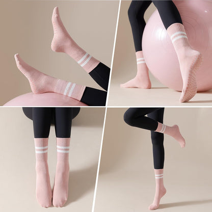 4 Pairs Pilates Socks with Grips for Women, Non Slip Yoga Athletic Ballet Barre Dance Workout Crew Socks