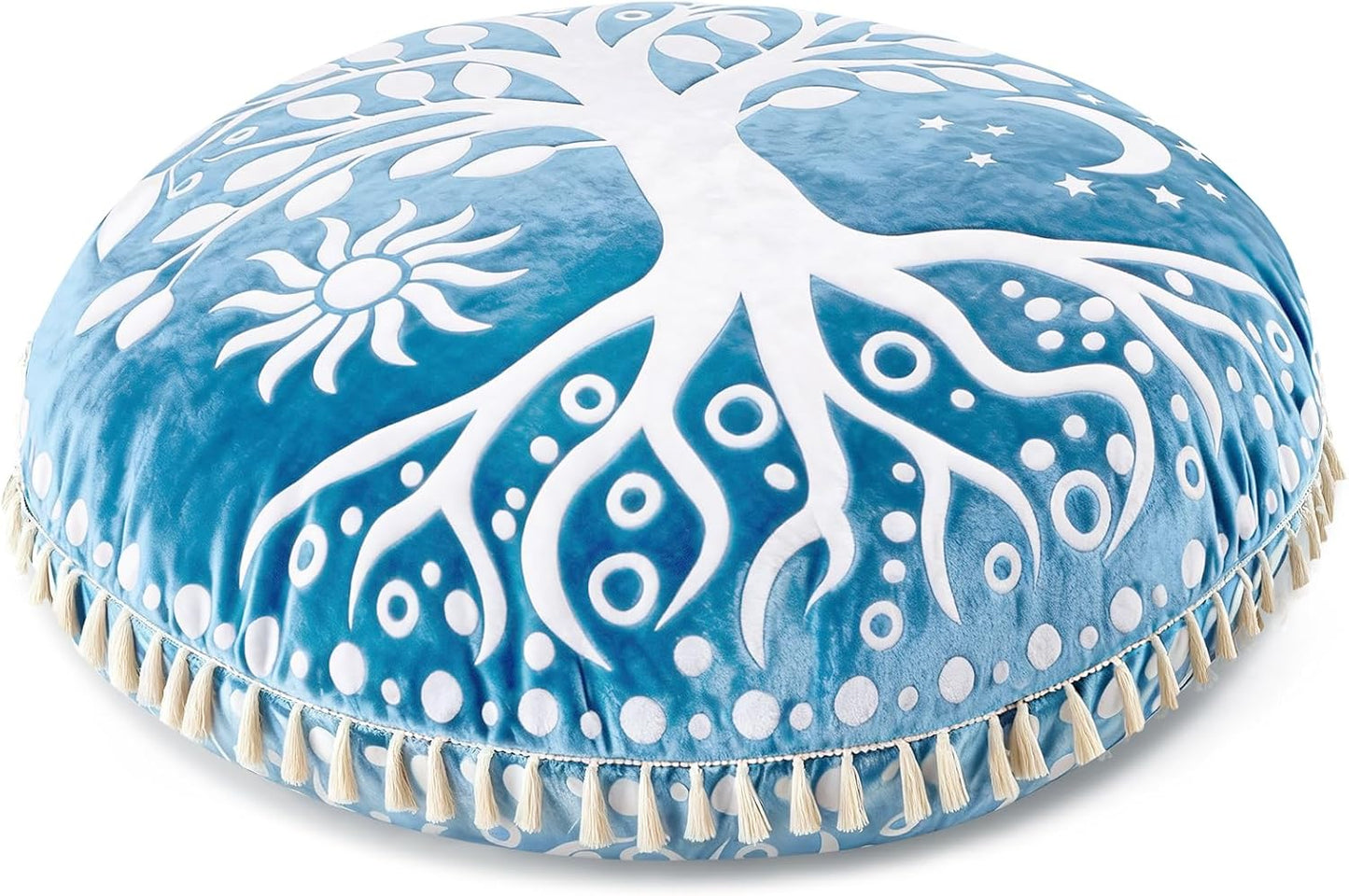 Meditation Cushion, Large Velvet Floor Pillow for Yoga, Meditation & Mindfulness, Supportive Memory Foam Bolster (Blue)
