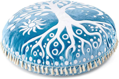 Meditation Cushion, Large Velvet Floor Pillow for Yoga, Meditation & Mindfulness, Supportive Memory Foam Bolster (Blue)