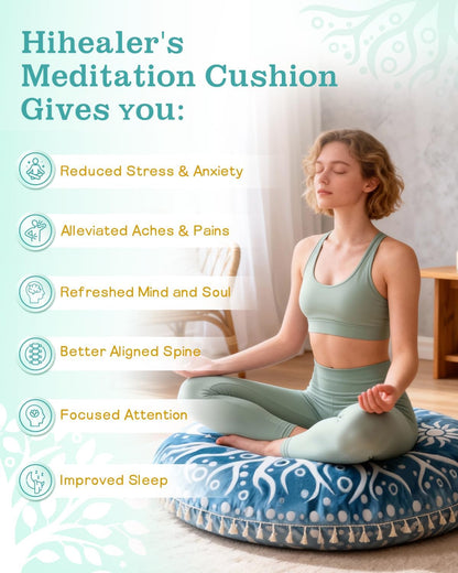 Meditation Cushion, Large Velvet Floor Pillow for Yoga, Meditation & Mindfulness, Supportive Memory Foam Bolster (Blue)