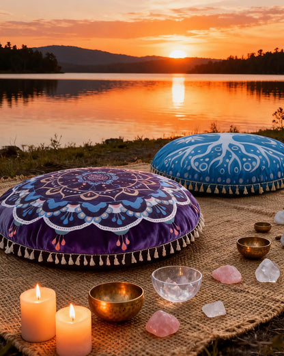 Meditation Cushion, Large Velvet Floor Pillow for Yoga, Meditation & Mindfulness, Supportive Memory Foam Bolster (Blue)