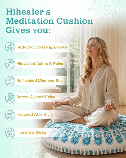 Meditation Cushion, Large Velvet Floor Pillow for Yoga, Meditation & Mindfulness, Supportive Memory Foam Bolster (Blue)