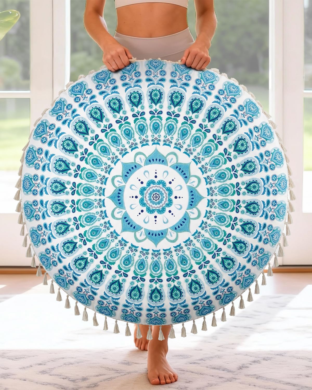 Meditation Cushion, Large Velvet Floor Pillow for Yoga, Meditation & Mindfulness, Supportive Memory Foam Bolster (Blue)