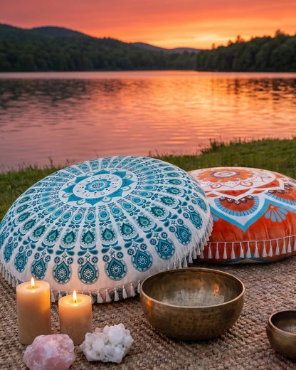 Meditation Cushion, Large Velvet Floor Pillow for Yoga, Meditation & Mindfulness, Supportive Memory Foam Bolster (Blue)