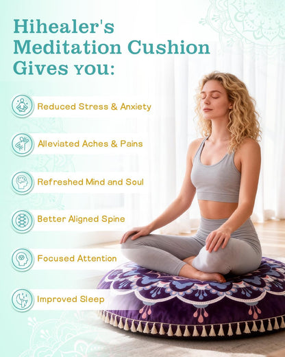 Meditation Cushion, Large Velvet Floor Pillow for Yoga, Meditation & Mindfulness, Supportive Memory Foam Bolster (Blue)