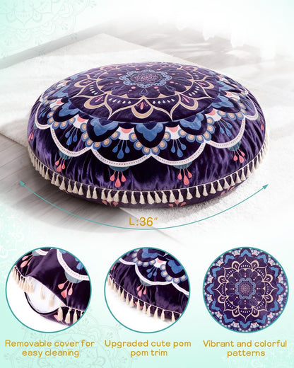 Meditation Cushion, Large Velvet Floor Pillow for Yoga, Meditation & Mindfulness, Supportive Memory Foam Bolster (Blue)