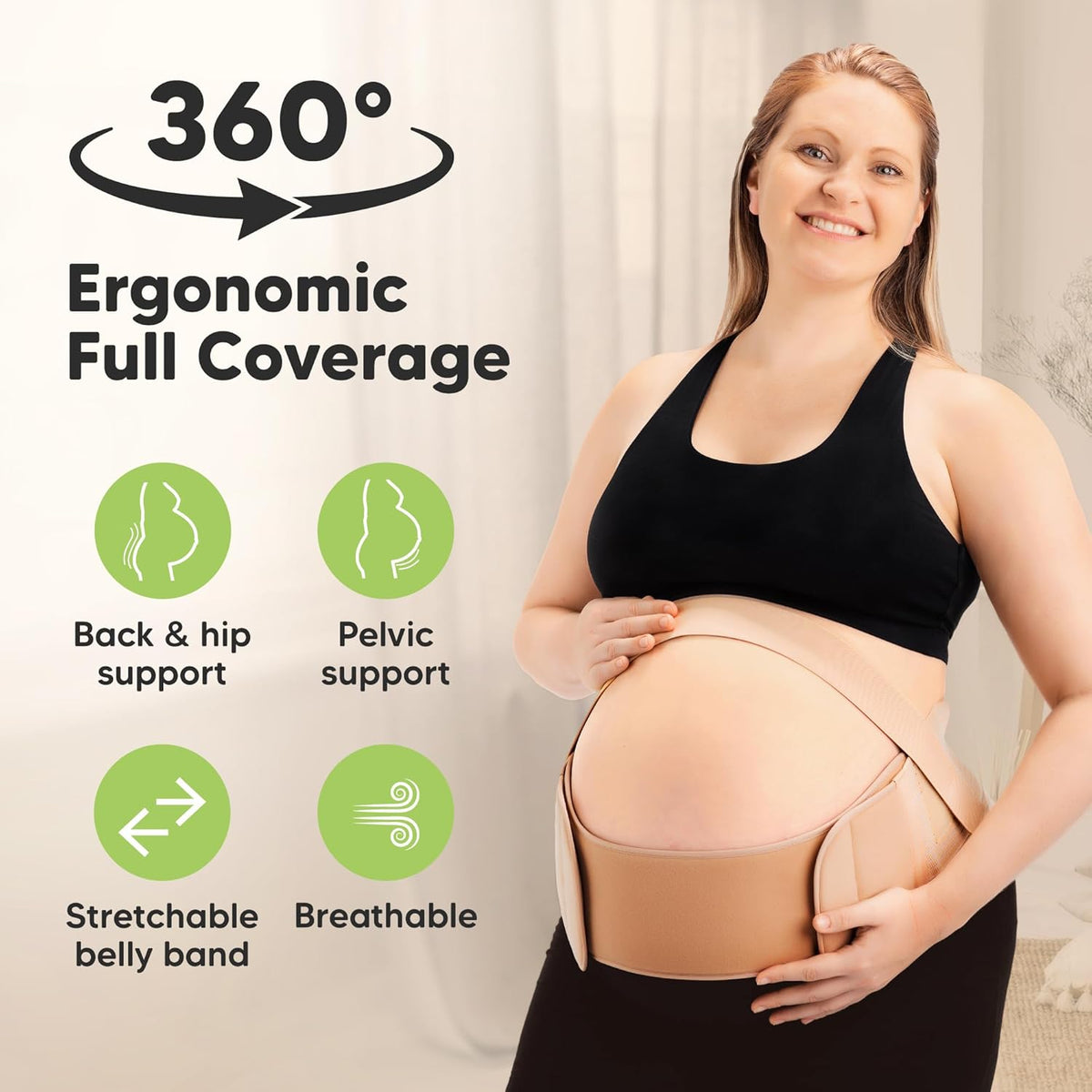 Pregnancy Belly Bands for Pregnant Women,1pk (Classic Ivory, M/L) | Soft, Breathable, Maternity Belly Support Band, Easy Adjustable Maternity Belt for Back, Pelvic Support, Comfortable