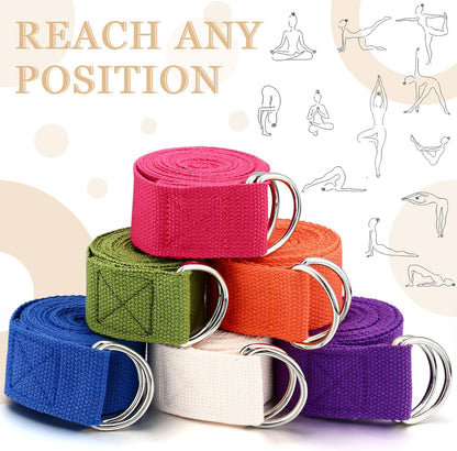 6 Pcs Yoga Strap for Stretching 8 ft Yoga Exercise Adjustable Straps Bands with Safe D Ring Buckle for Pilates, Gym Workouts, Fitness, Physical Exercise, Dance, Improve Flexibility