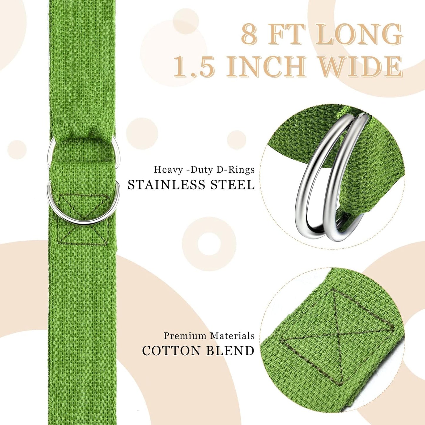 6 Pcs Yoga Strap for Stretching 8 ft Yoga Exercise Adjustable Straps Bands with Safe D Ring Buckle for Pilates, Gym Workouts, Fitness, Physical Exercise, Dance, Improve Flexibility
