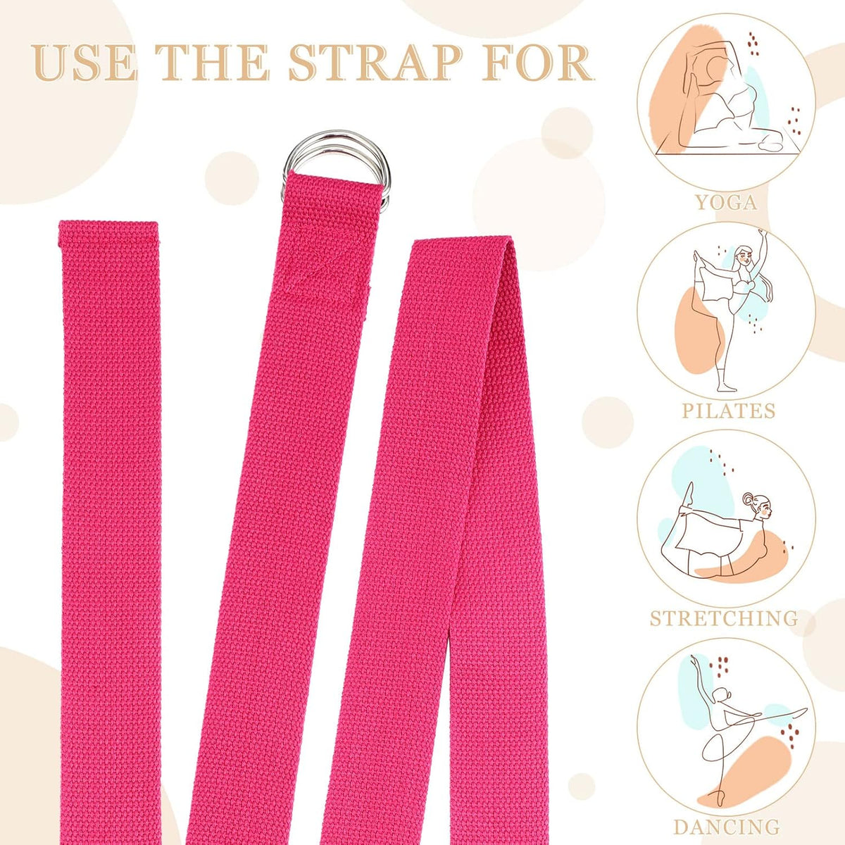 6 Pcs Yoga Strap for Stretching 8 ft Yoga Exercise Adjustable Straps Bands with Safe D Ring Buckle for Pilates, Gym Workouts, Fitness, Physical Exercise, Dance, Improve Flexibility
