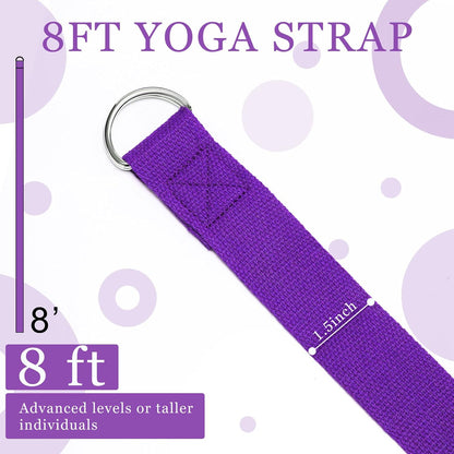 6 Pcs Yoga Strap for Stretching 8 ft Yoga Exercise Adjustable Straps Bands with Safe D Ring Buckle for Pilates, Gym Workouts, Fitness, Physical Exercise, Dance, Improve Flexibility