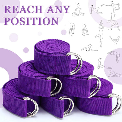 6 Pcs Yoga Strap for Stretching 8 ft Yoga Exercise Adjustable Straps Bands with Safe D Ring Buckle for Pilates, Gym Workouts, Fitness, Physical Exercise, Dance, Improve Flexibility