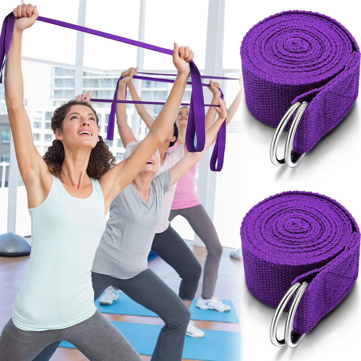 6 Pcs Yoga Strap for Stretching 8 ft Yoga Exercise Adjustable Straps Bands with Safe D Ring Buckle for Pilates, Gym Workouts, Fitness, Physical Exercise, Dance, Improve Flexibility