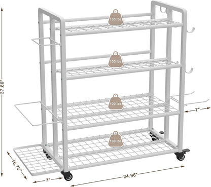 4-Tier Dumbbell Rack Stand Only, Adjustable Weight Rack for Dumbbells Kettlebells Yoga Mat, Home Gym Storage Rack with Wheels and Hooks, Powder Coated Finish