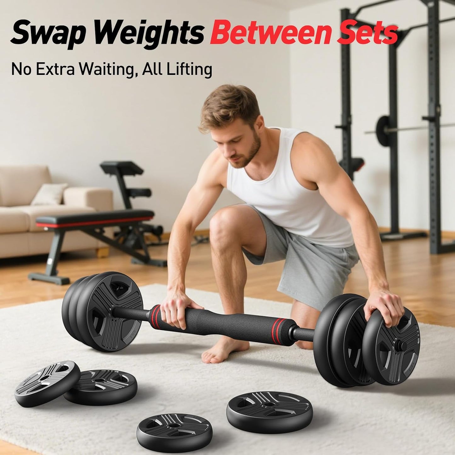 Adjustable dumbbell set,20/35/45/55/70/90lbs Free Weights set with upgraded nut, 5 in 1 Weight Set Used as Kettlebells, Barbell, Push up Stand, Fitness Exercise for Home Gym Suitable Men/Women