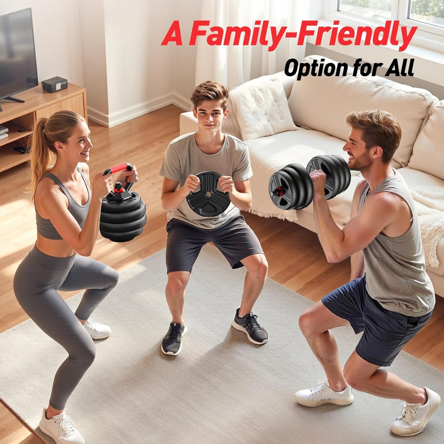 Adjustable dumbbell set,20/35/45/55/70/90lbs Free Weights set with upgraded nut, 5 in 1 Weight Set Used as Kettlebells, Barbell, Push up Stand, Fitness Exercise for Home Gym Suitable Men/Women