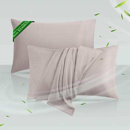 Cooling Pillowcases Queen Size Set of 2, Viscose Derived from Bamboo for Hot Sleepers, Soft & Silky Pillow Covers with Envelope Closure (Light Pink, 2 Pack, 20x30 inches)