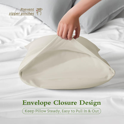 Cooling Pillowcases Queen Size Set of 2, Viscose Derived from Bamboo for Hot Sleepers, Soft & Silky Pillow Covers with Envelope Closure (Light Pink, 2 Pack, 20x30 inches)