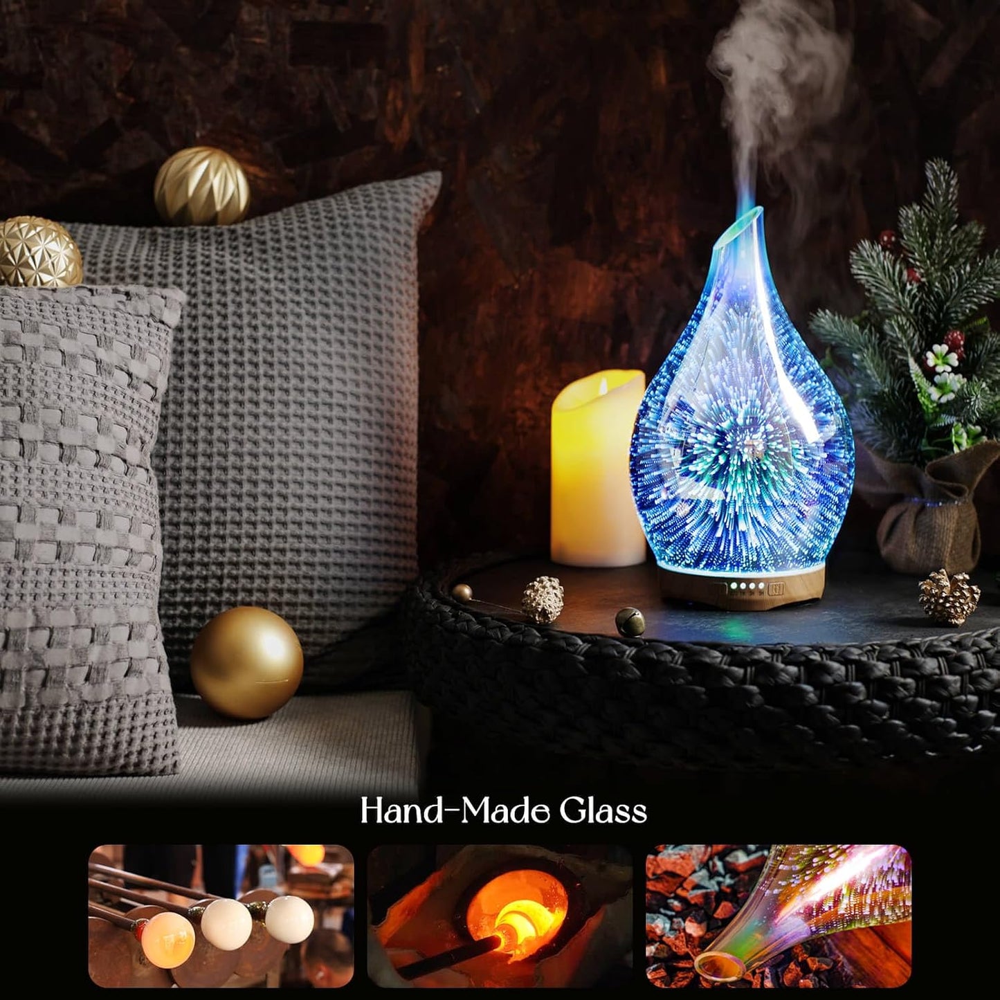 Essential Oil Diffuser 280ml Handmade Glass Diffuser 7H Runtime