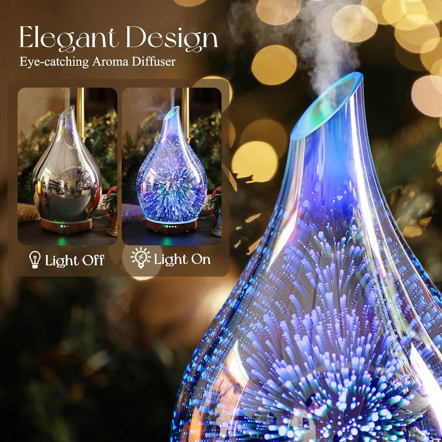 Essential Oil Diffuser 280ml Handmade Glass Diffuser 7H Runtime