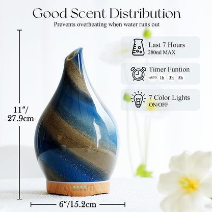 Essential Oil Diffuser 280ml Handmade Glass Diffuser 7H Runtime