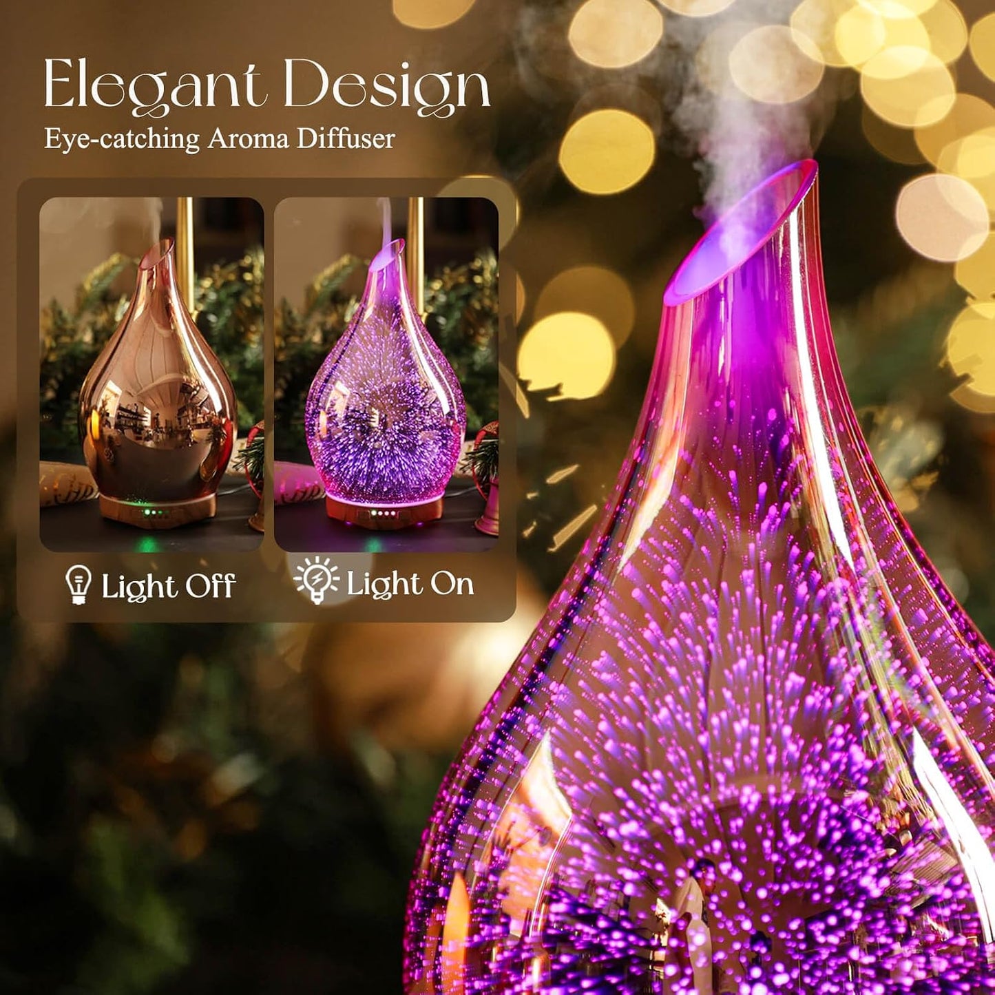 Essential Oil Diffuser 280ml Handmade Glass Diffuser 7H Runtime