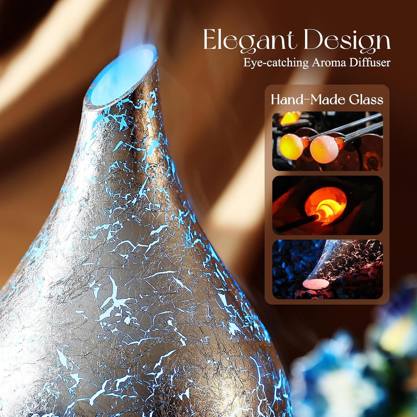 Essential Oil Diffuser 280ml Handmade Glass Diffuser 7H Runtime