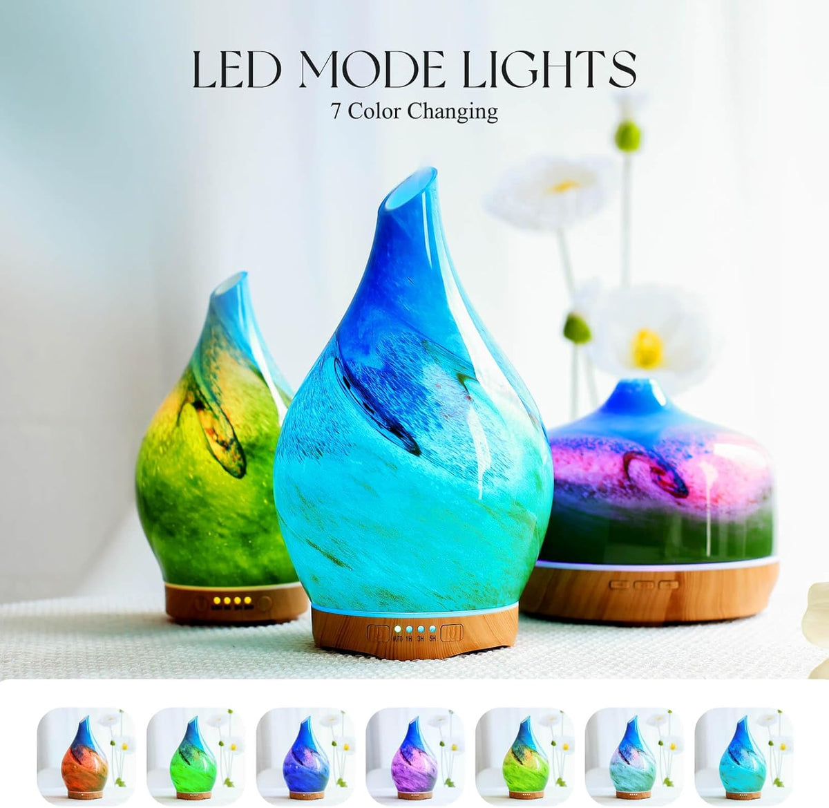 Essential Oil Diffuser 280ml Handmade Glass Diffuser 7H Runtime
