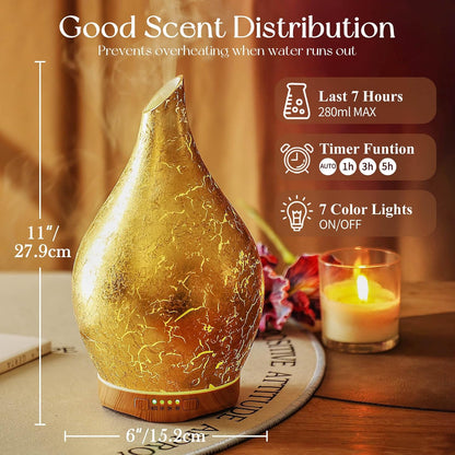 Essential Oil Diffuser 280ml Handmade Glass Diffuser 7H Runtime