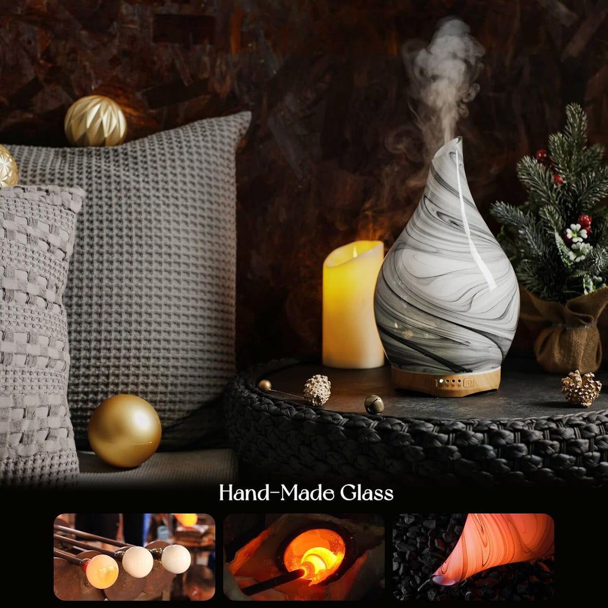 Essential Oil Diffuser 280ml Handmade Glass Diffuser 7H Runtime