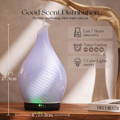 Essential Oil Diffuser 280ml Handmade Glass Diffuser 7H Runtime